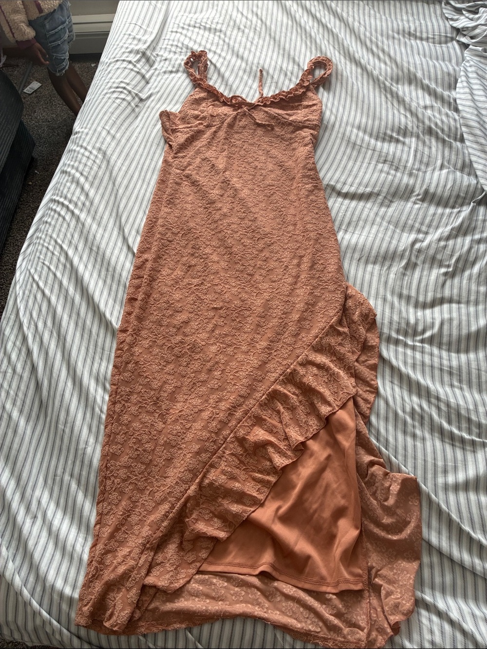 Gilligan & O'Malley Lace Ruffle Maxi Dress — Terracotta